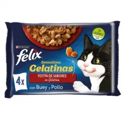 Felix Sensations Comida húmeda para Gatos en Gelatina Selección de Carnes, 48x85 gr