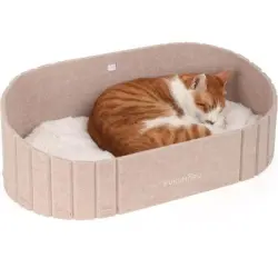 HausPets Sofá cama gatos 61 cm, fieltro piel sintética ovalada, color camel - Artículo 1