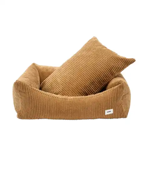 CAFIDE Cama SNOZY pana mostaza para perro - 56x50x18 cm - Cafide - Comparador de precios