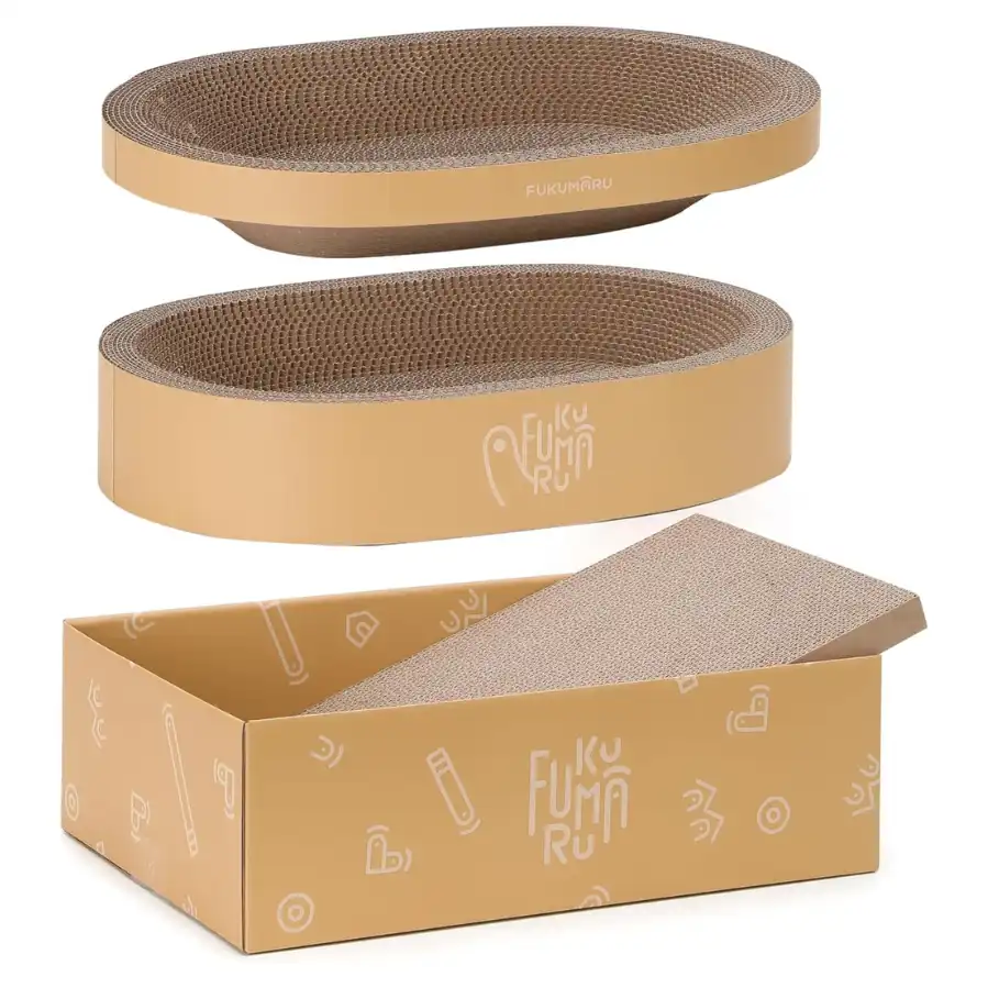 Fukumaru Set Rascador para Gatos 4 en 1 | Caja Rascadora + Camas de Cartón Ergonómicas, Cartón Corrugado Resistente, Protección de Muebles, Ideal para Gatos de Todos los Tamaños - 44L x 30.5W x 14H CM - Fukumaru - Comparador de precios