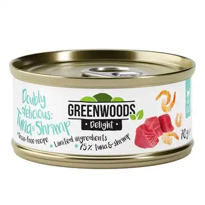 Greenwoods Delight filete de atún con gambas en latas para gatos - 6 x 70 g - Greenwoods - Comparador de precios