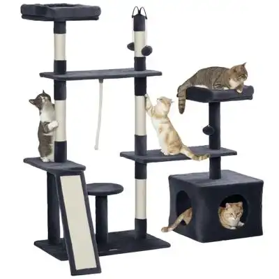 PawHut Árbol Rascador para Gatos 134 cm Torre para Gatos Rascador para Gatos con Nidos Cueva Plataformas Bolas de  y Postes de Sisal Gris Oscuro - PawHut - Comparador de precios