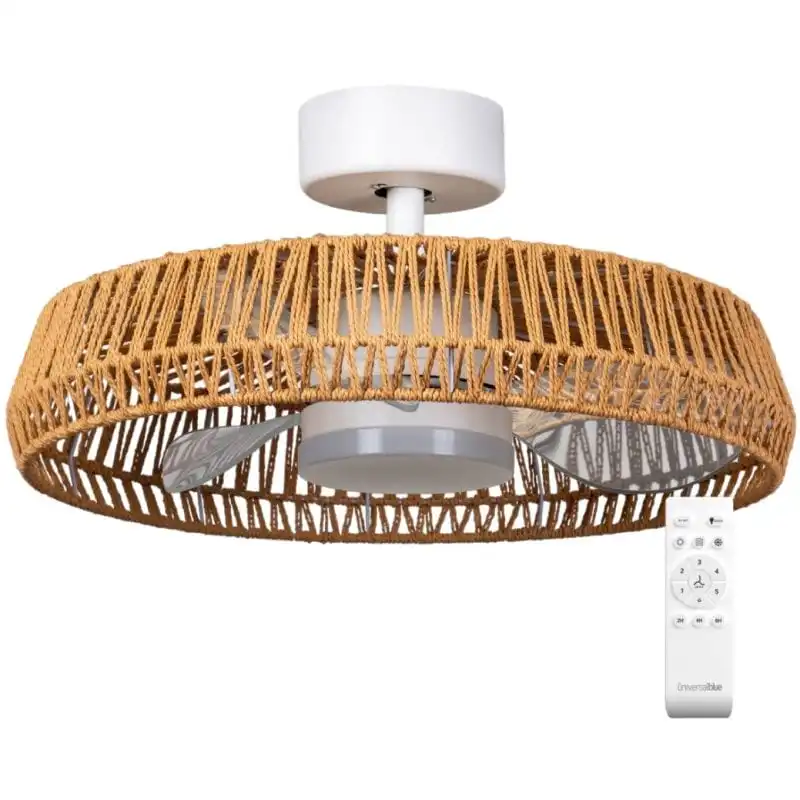 Universal Blue Belat 7022WR Ventilador de Techo con Luz LED 18W Aspas Ocultas 60cm 55W Beige