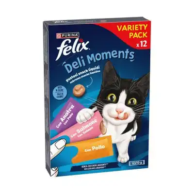 Felix Deli Moments snacks líquidos para gatos - Pack Mixto - Pollo, salmón y pato 12 x 10 g - Felix - Comparador de precios
