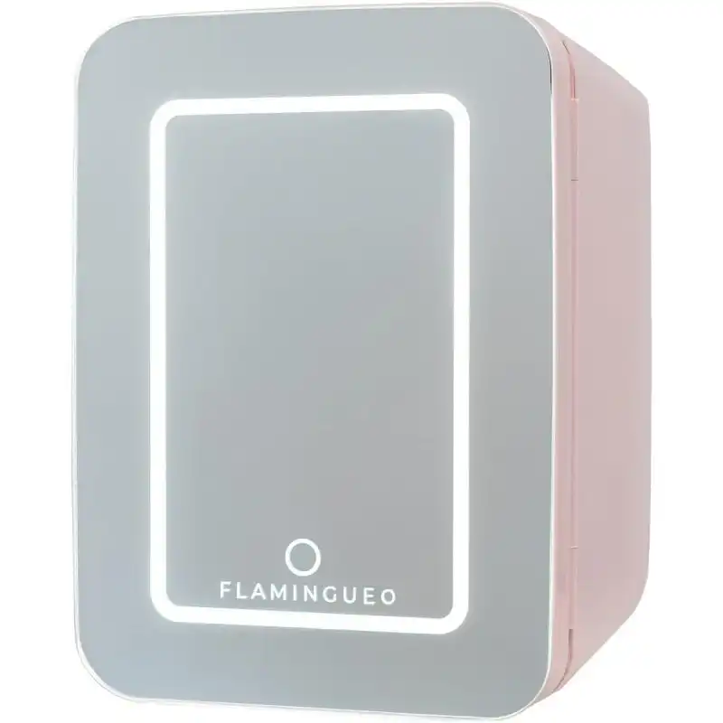 Flamingueo Mini Nevera 10l Con Espejo Y Luz Led 12v/220v Función Frío Y Calor Rosa