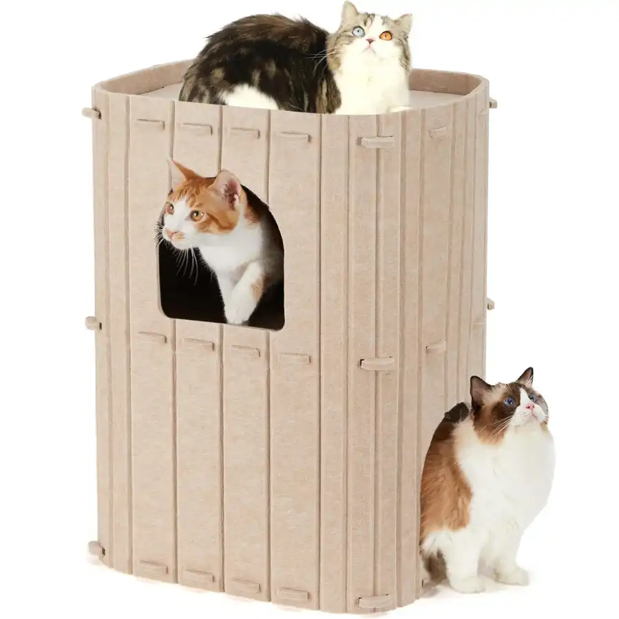 Fukumaru Cueva para Gatos de 2 Pisos en Color Beige | Casa Multinivel para Varios Gatos, de Lana Natural, Diseño Moderno, Estable, Plegable y Fácil de Limpiar - 36,5 x 45,01 x 59,99 cm; 1,63 kg - Fukumaru - Comparador de precios