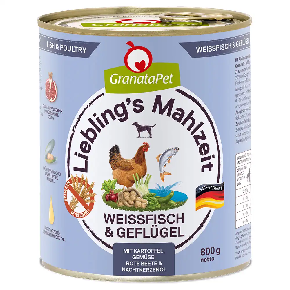 GranataPet Liebling's Mahlzeit 6 x 800 g - Pescado blanco y ave