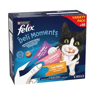 Felix Deli Moments snacks líquidos para gatos - Pack Mixto - Pollo, salmón y pato 48 x 10 g - Felix - Comparador de precios
