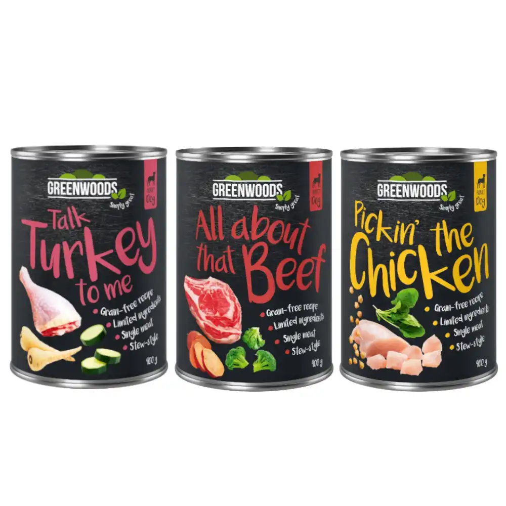Greenwoods 6 x 400 g - Pack de prueba - Pack mixto: vacuno, pollo y pavo