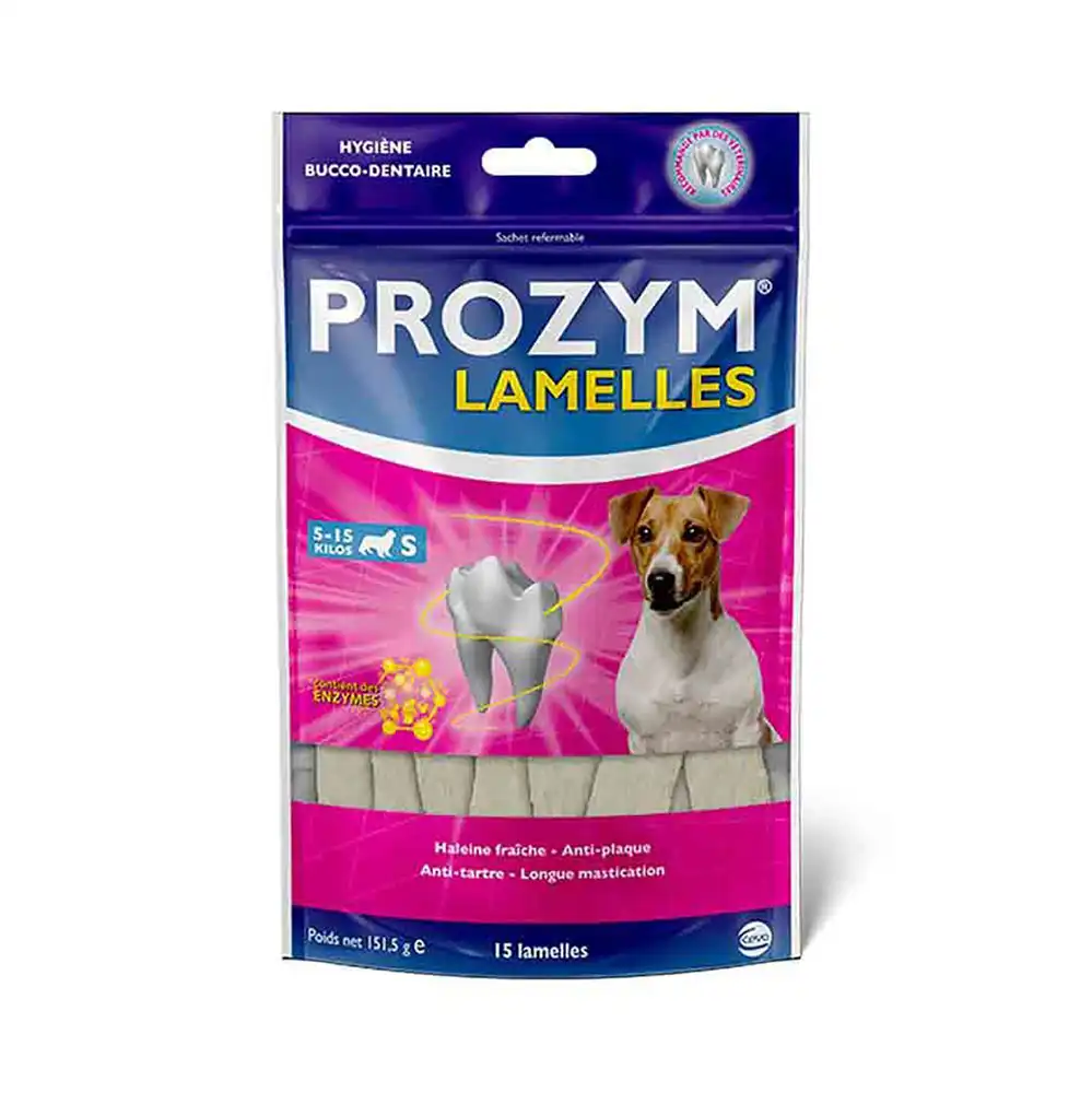 Prozym en láminas snacks dentales para perros - para perros pequeños (5 - 15 kg), 15 piezas