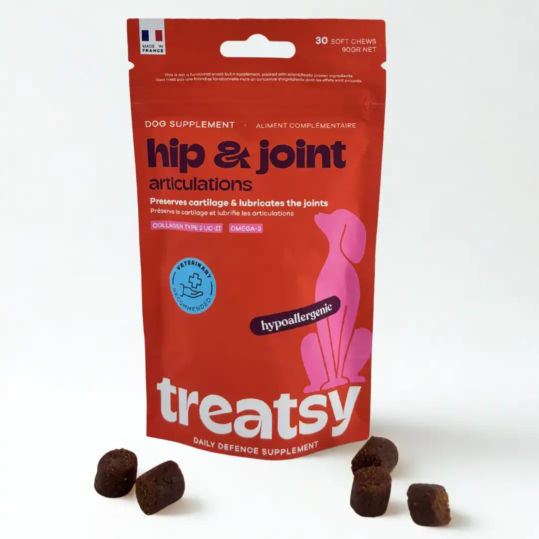Treatsy Daily Defence Articulaciones Perro – Complemento Diario Movilidad y Cartílago – Colágeno Tipo II UC-II, Omega-3 EPA DHA – 30 Snacks – Hipoalergénico - 30 snacks blandos de 3 g bolsa - Treatsy - Comparador de precios
