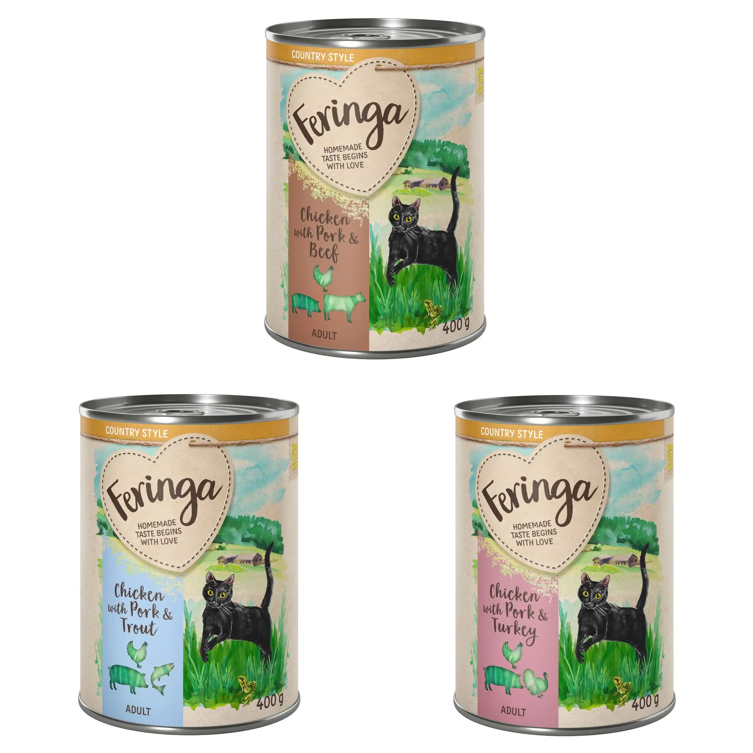 Feringa Menú Country Style 6 x 400 g - Pack mixto 1: pavo, vacuno, trucha - Feringa - Comparador de precios