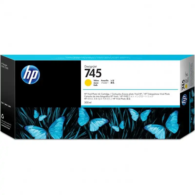 HP 745 Cartucho de Tinta Original Alto Rendimiento Amarillo