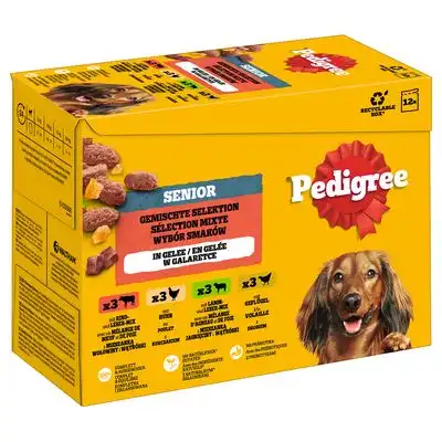 Pedigree Senior Multipack en bolsitas para perros - Selección mixta en gelatina (4 variedades) 48 x 100 g - Pack Ahorro - Pedigree - Comparador de precios