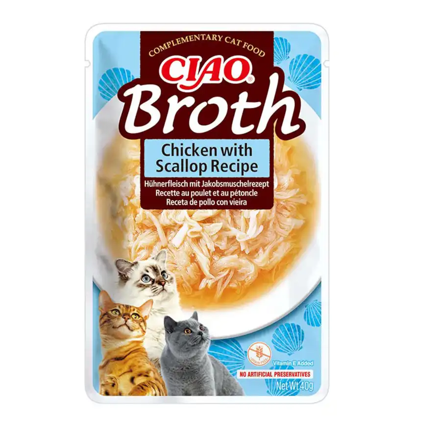 Churu Broth Sopa de Pollo con Vieira para gatos 40 g - Churu - Comparador de precios