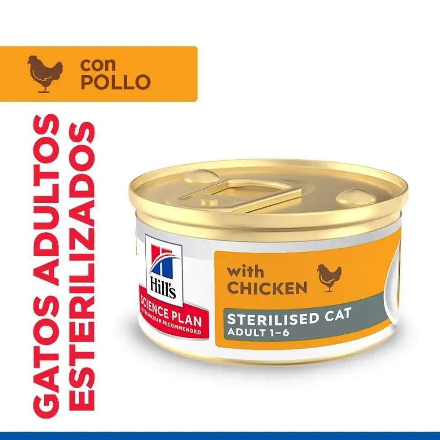 Hill's Science Plan Adult Sterilised Mousse de pollo lata para gatos - 85 g - Hills - Comparador de precios