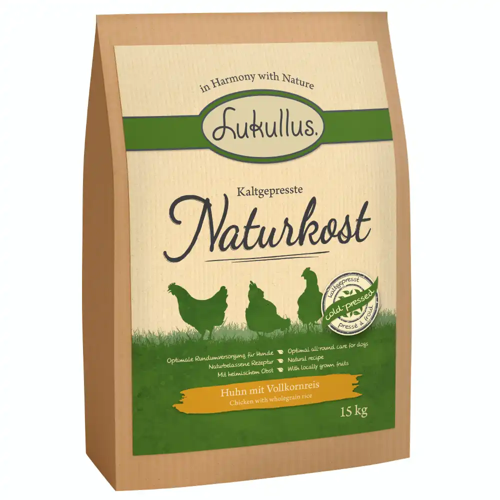 Lukullus Naturkost con pollo y arroz integral pienso prensado en frío  - 15 kg