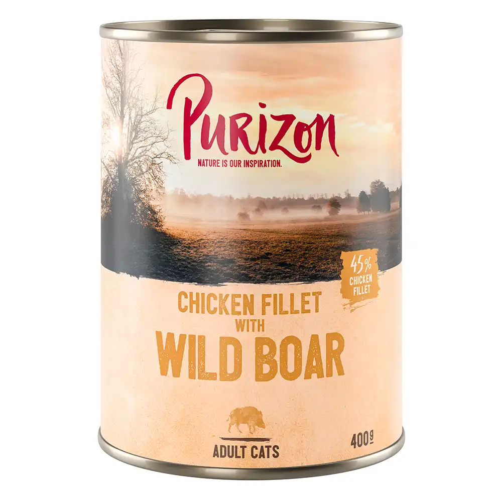 Purizon Adult 6 x 400 g comida húmeda para gatos, sin cereales - Filete de pollo con jabalí