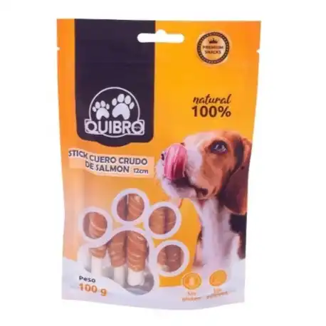 Quibro Stick Cuero Crudo de Salmón Snack Natural para Perros, 1 x 100 gr - QuibroPets - Comparador de precios