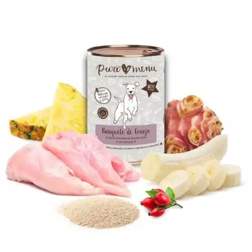Pack de 12 latas de comida húmeda para perros Puromenu sabor conejo - Puromenu - Comparador de precios