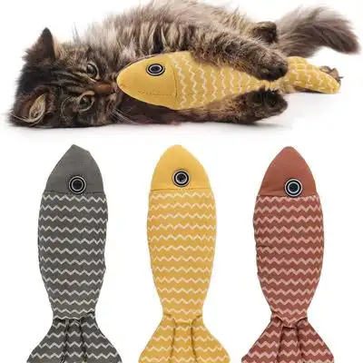 ZooVenture  gatos forma pez hierba gatera - Algodón lino, 3 colores - Gris - Borgoña - Amarillo - Zooventure - Comparador de precios