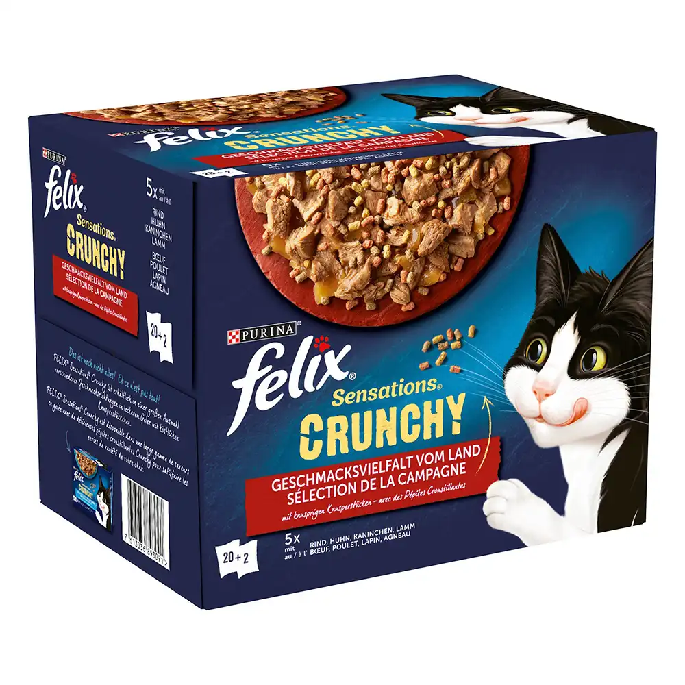 Felix Sensations Crunchy 20 x 85 g + 2 x 40 g topping - Pollo, vacuno, conejo y cordero - Felix - Comparador de precios