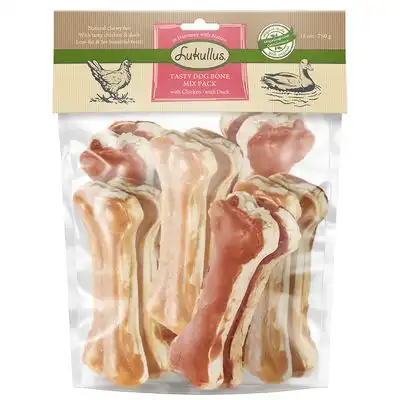 Lukullus 750 g Pack XXL de snacks para perros ¡a precio especial!  - Pack mixto de huesos rellenos: pollo y pato (15 cm) - Lukullus - Comparador de precios