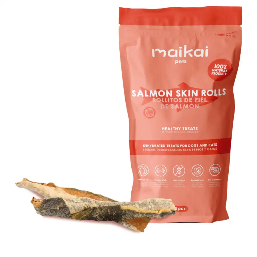 MAIKAI PETS Snacks crujientes de Rollitos de Piel de Salmón para Perros y Gatos - 150 g - MAIKAI PETS - Comparador de precios