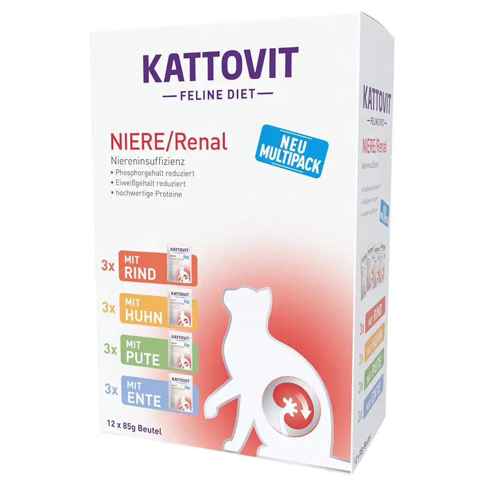 Kattovit Renal en bolsitas pack mixto - 12 x 85 g - Pack mixto 4 variedades (vacuno, pollo, pavo, pato)