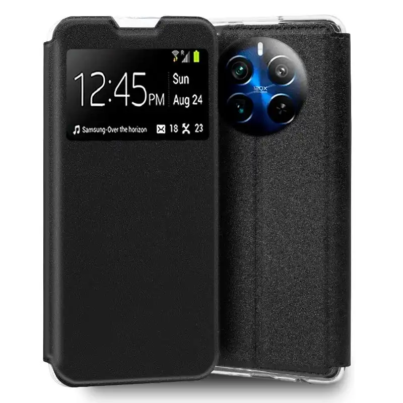 Cool Funda Flip Cover Liso Negro para Realme 12 Pro 5G / 12 Pro Plus 5G