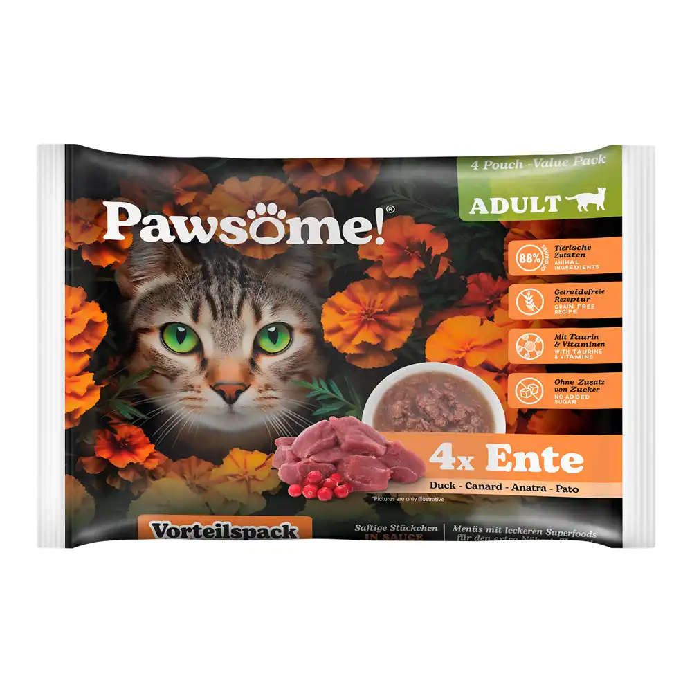 Pawsome Adult Cat 4 x 85 g comida húmeda - Pato