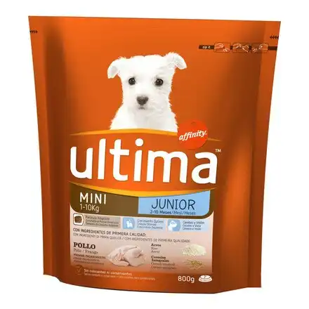 Pienso para perros cachorros pequeños Ultima Mini Junior pollo 800 gr