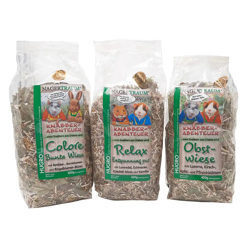 Set Hugro Aventura lecho para animales pequeños - 3 x 400 g