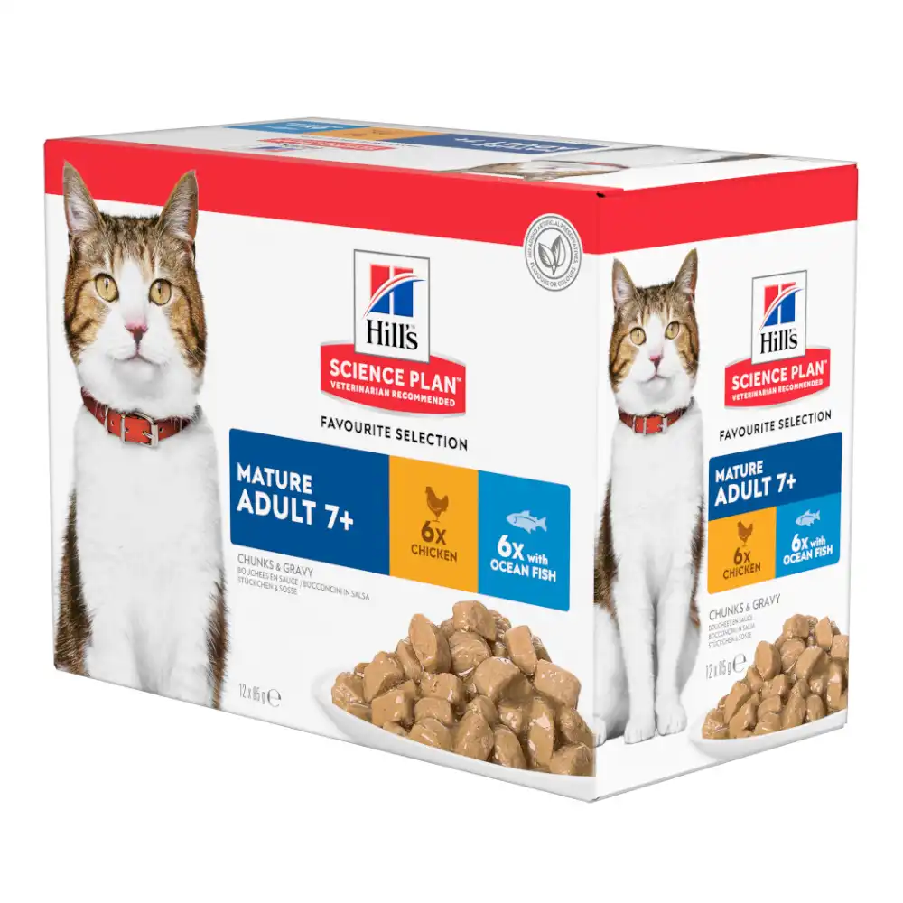 Hill's Feline Mature Adult 7+ para gatos - 12 x 85 g - Selección de pollo y pescado