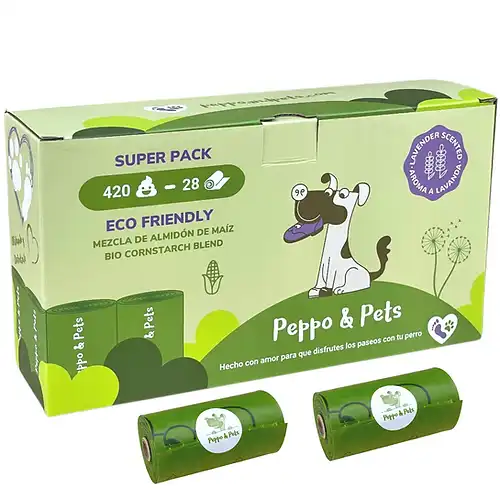 Peppo and Pets - 420 Bolsas Biobasadas aroma a lavanda muy resistentes para cacas de perro - Peppo & Pets - Comparador de precios