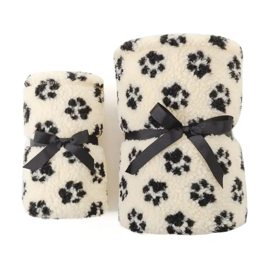 Leeby Manta de Lana con Estampado de Huellas para perros