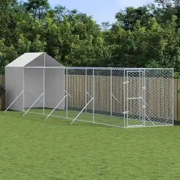 Perrera De Exterior | Jaula Para Perro | Parque Para Mascotas Con Toldo Acero Galvanizado Plata 2x10x2,5m Cfw783761