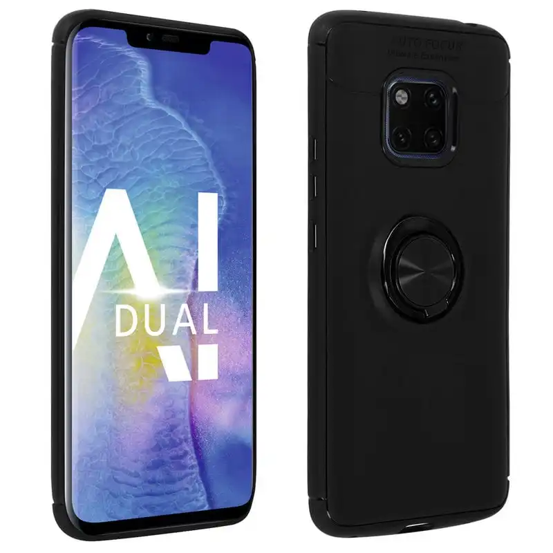 Avizar Funda de Silicona Negra con Anillo Magnético para Huawei Mate 20 Pro