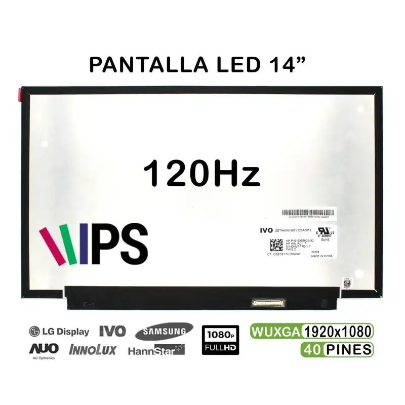 Pantalla Led De 14" Para Portátil M140nvf7 R0 1.7 Ips 120hz 40 Pines Fhd