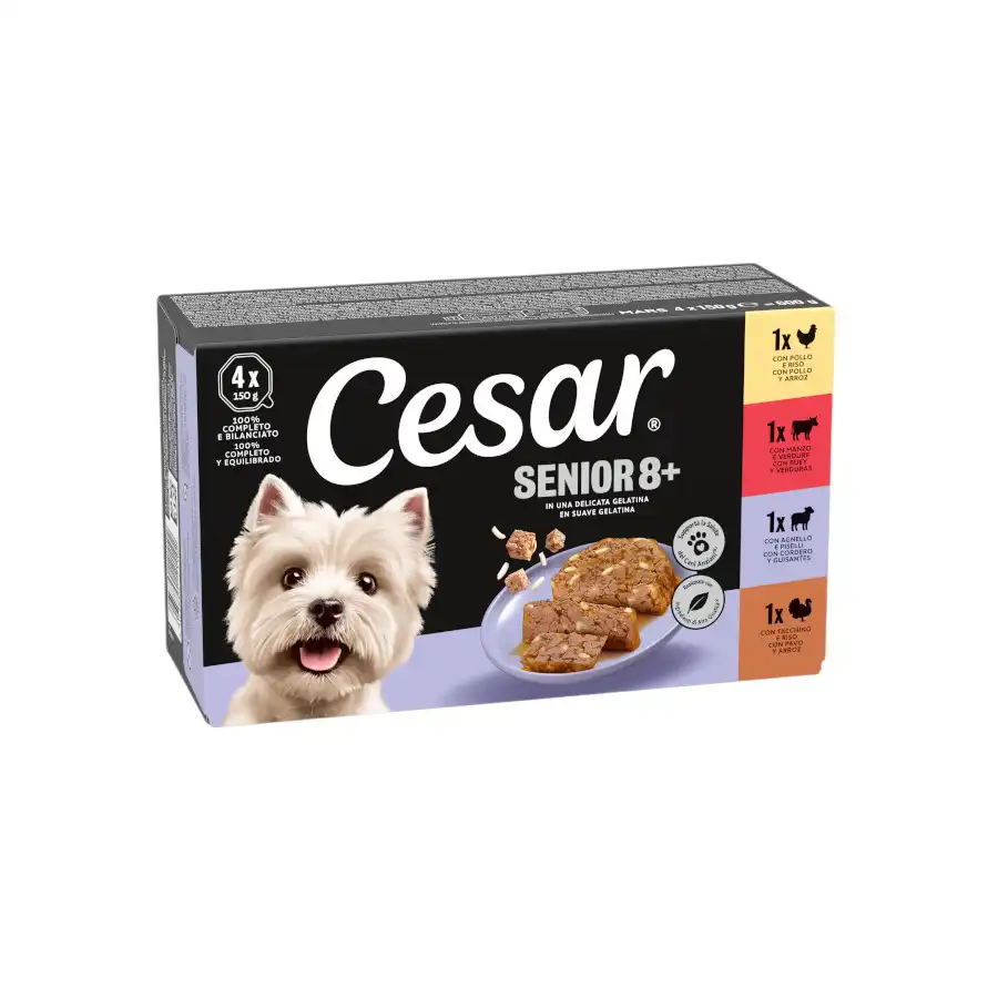 Cesar Carnes Mixtas Tarrina en Gelatina para Perros Senior - Multipack - 4 tarrinas x 150 g - Cesar - Comparador de precios