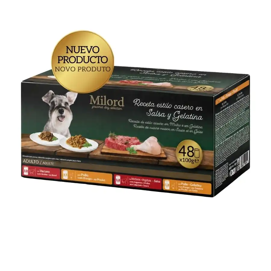 Milord Adult Receta estilo casero en salsa y gelatina Sobres para perros - Multipack 48 Sobres x 100 g - Milord - Comparador de precios