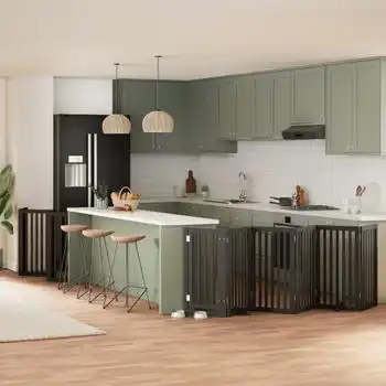 Puerta De Perros Plegable 12 Paneles Madera Álamo Negra 600 Cm