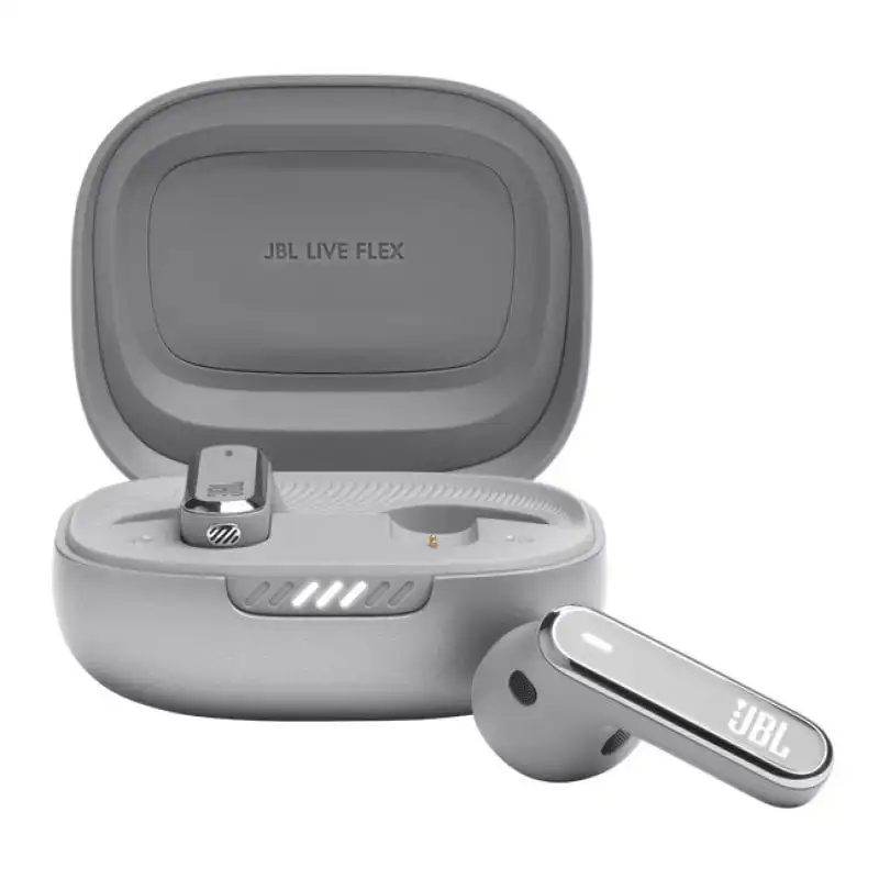 JBL Live Flex Auriculares Inalámbricos con Cancelación Adaptativa de Ruido Plata