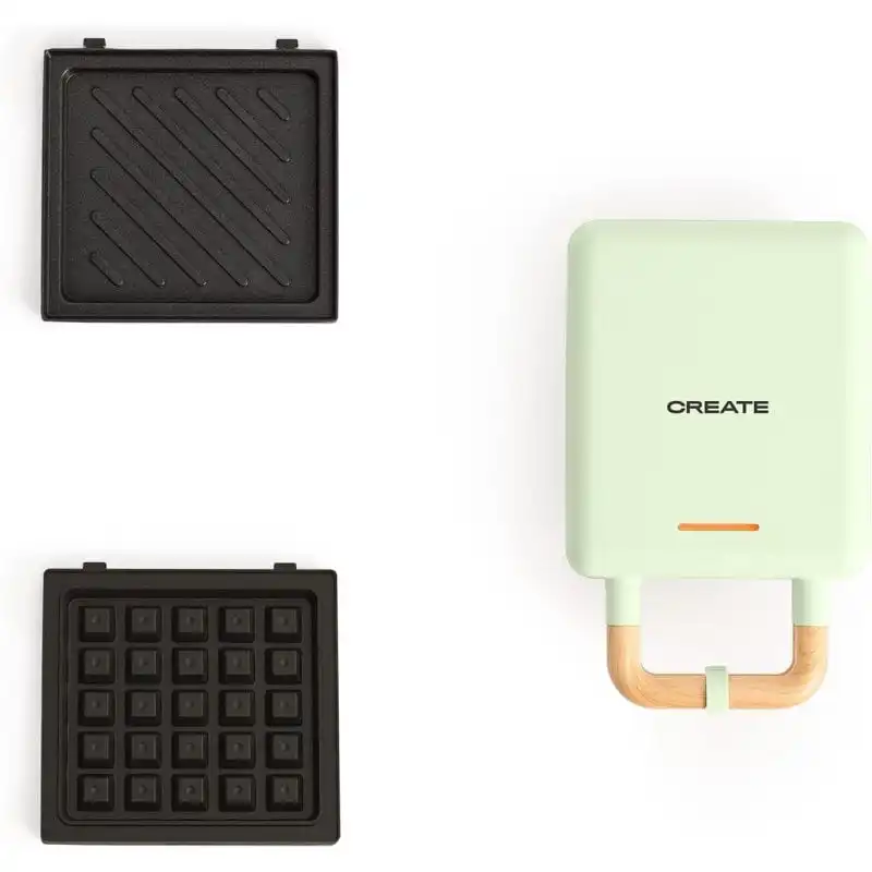 Create Stone Studio Sandwichera Grill Y Gofrera Intercambiable Individual 600W Verde
