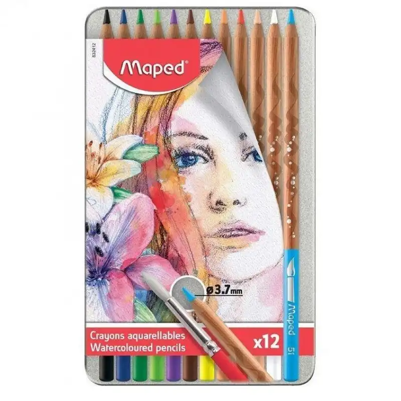 Maped 832412 Caja de Metal de 12 Lápices Acuarelables