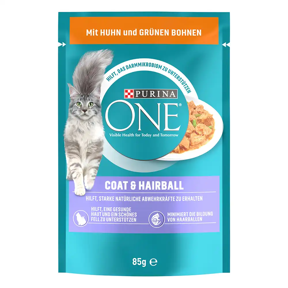 Purina ONE Pelaje y bolas de pelo - Con pollo y judías verdes (26 x 85 g)