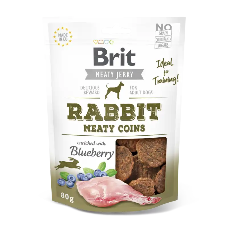 Brit jerky snack meaty coins conejo premios para perro, Peso 80 Gr