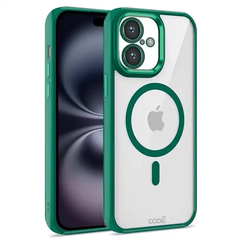 Cool Funda Magnética Transparente con Borde Verde para iPhone 16