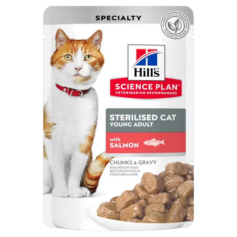 Hill's SP comida humeda gato · Adult Sterilised Bolsita con Salmón, Unidades 12 unidades 85 gr