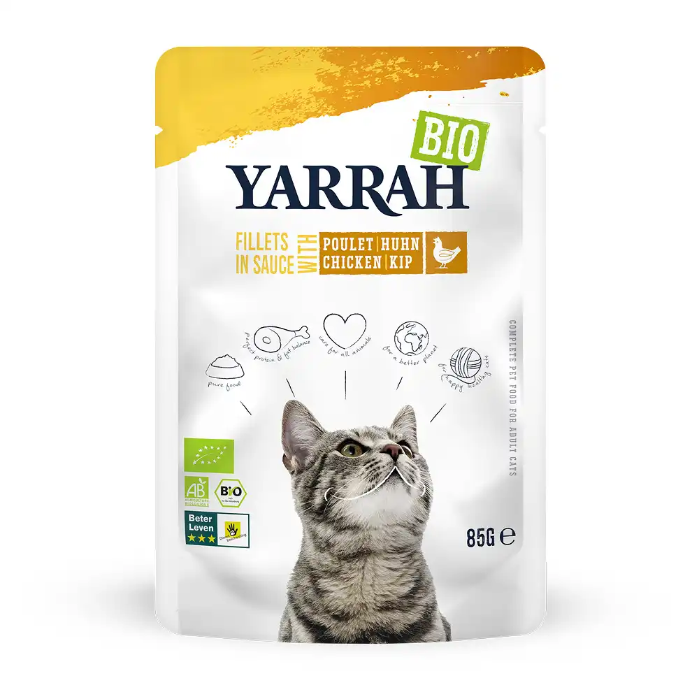 Yarrah Bio Filetes en salsa 14 x 85 g en bolsitas para gatos - Con pollo ecológico